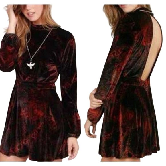 Free People Pants - Free People Abstract Printed Backless Burnout Velvet Long Sleeve Mini Romper, 2